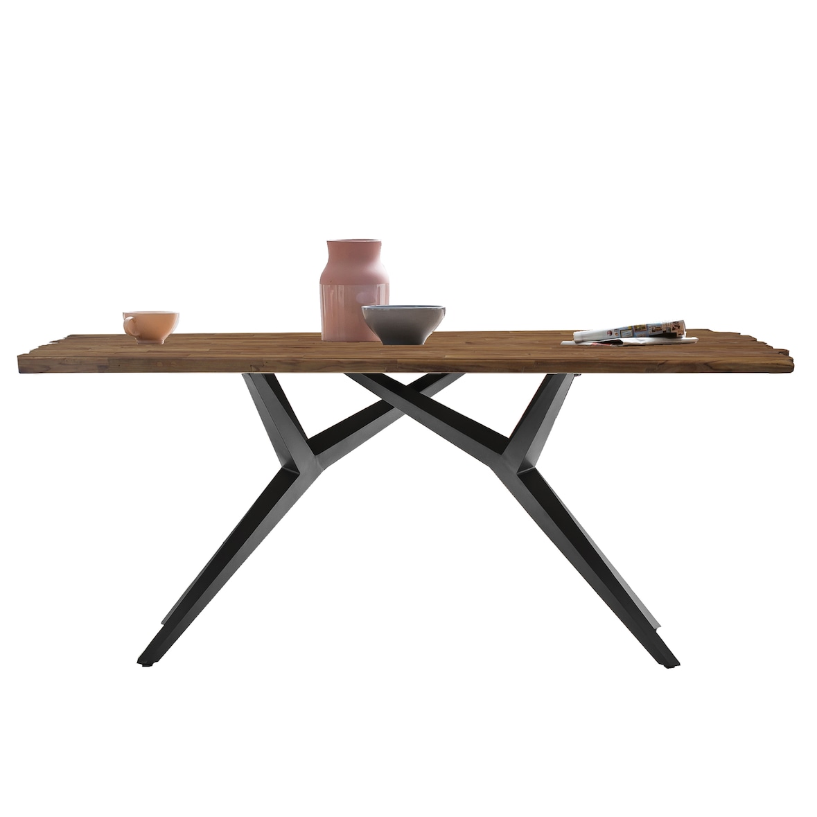 SIT Möbel Esszimmertisch 240 cm aus Teak | Platte 50 mm natur | Metallgestell antikschwarz | B 240 x T 100 x H 73,5 cm | 15544-11 | Serie TABLES & CO