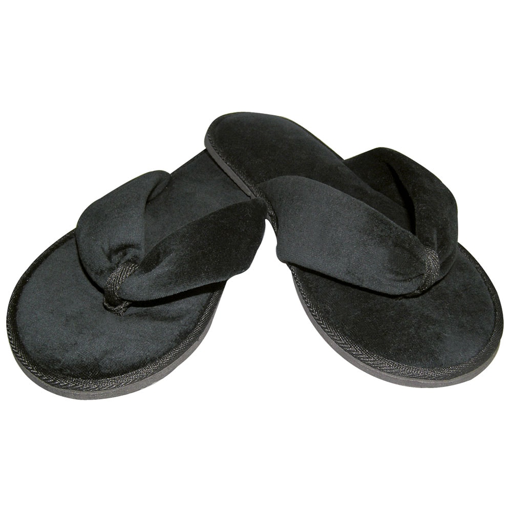 10 Paar Slipper Deluxe Schwarz Einheitsgröße 28,5 cm lang Samt-Velour mit EVA-Sohle Hotelslipper Einwegslipper Einweghausschuhe Gästehausschuhe