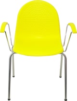 thumbnail of Ves Conjunto de 4 cadeiras confidentes com braços fixos cromados e estrutura cromada Assento e encosto em plástico amarelo.