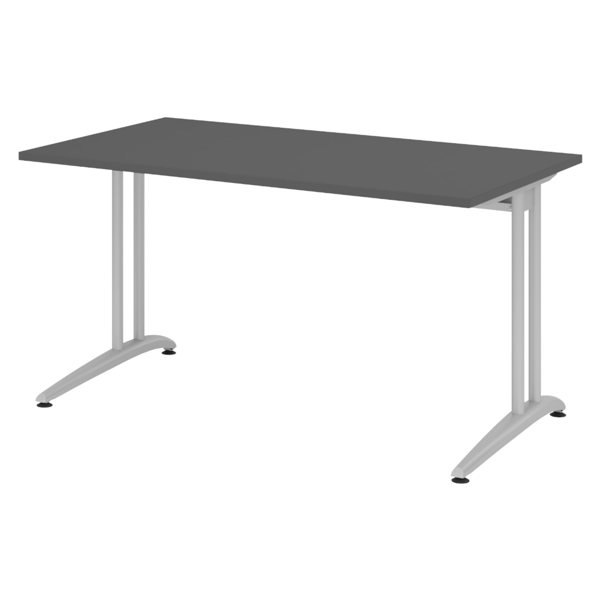 bümö Schreibtisch klein B-Serie 140x80 cm, Tischplatte aus Holz in Graphit, Gestell aus Metall in Silber - PC Tisch, kleiner Computertisch für's