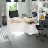 thumbnail of Dmora Schreibtisch Carrollton, Schreibtisch, PC-Halter Studiertisch mit 3 Schubladen, 136x67h74 cm, Weiß und Eiche