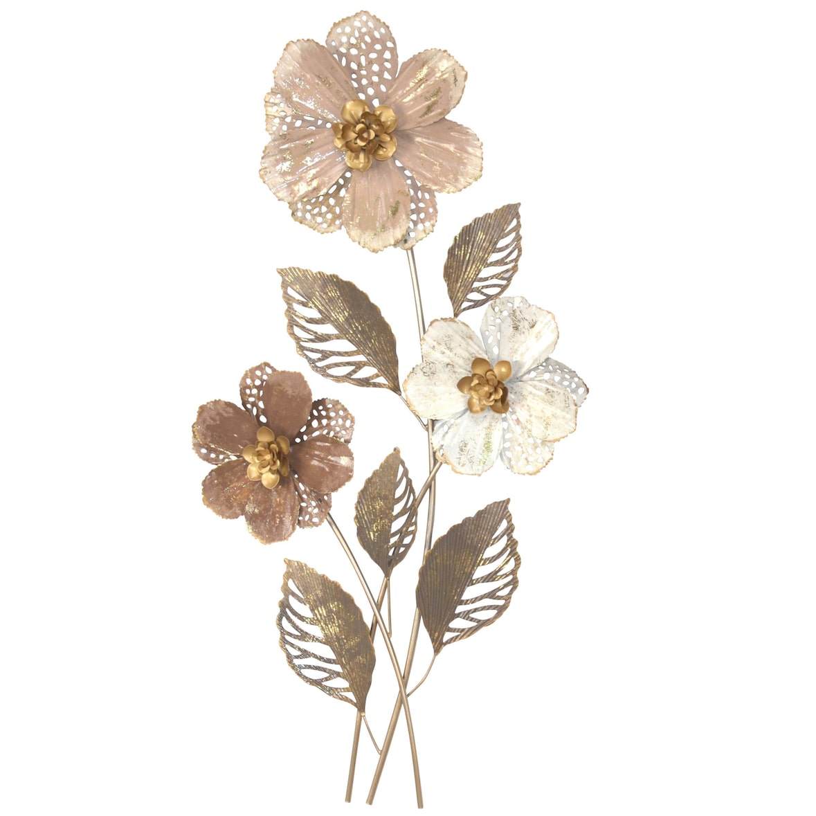 Décoshop26 - Décoration murale a suspendre motif feuilles & fleurs métal rose/or 46x6x88 cm DEC05093