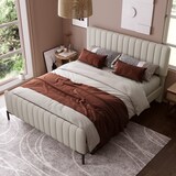thumbnail of Merax Doppelbett 160x200 Polsterbett aus Leinen mit Höhenverstellbares Kopfteil & Lattenrost Beige