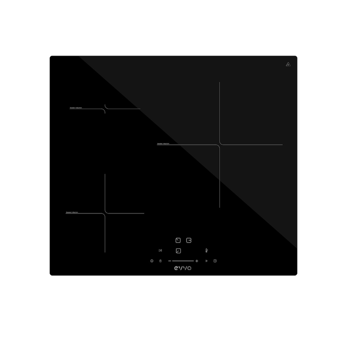 EVVO Placa Inducción 3 zonas de cocinado V61, Potencia máxima 7.200W, 9 niveles, máx diámetro 30 cm, booster, control táctil, indicador de calor