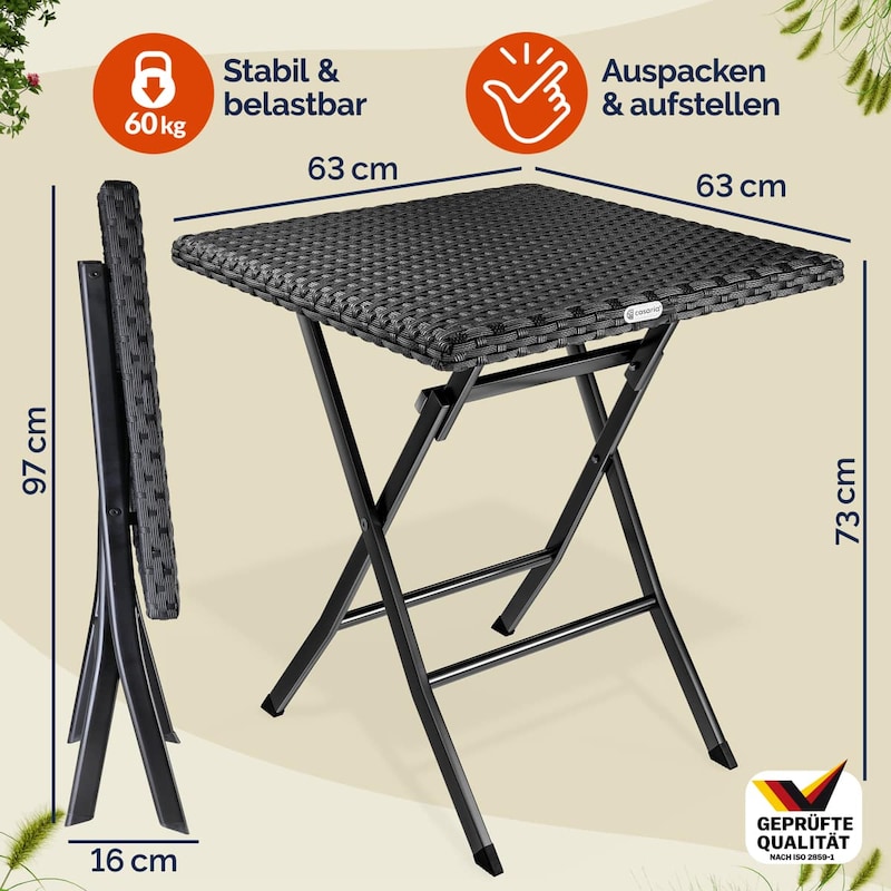 Myheimly Klappbarer Gartentisch Schwarz 90x51x75 Cm – Stabiler Poly Rattan Tisch Für Terrasse & Balkon Mit Wandhalterung