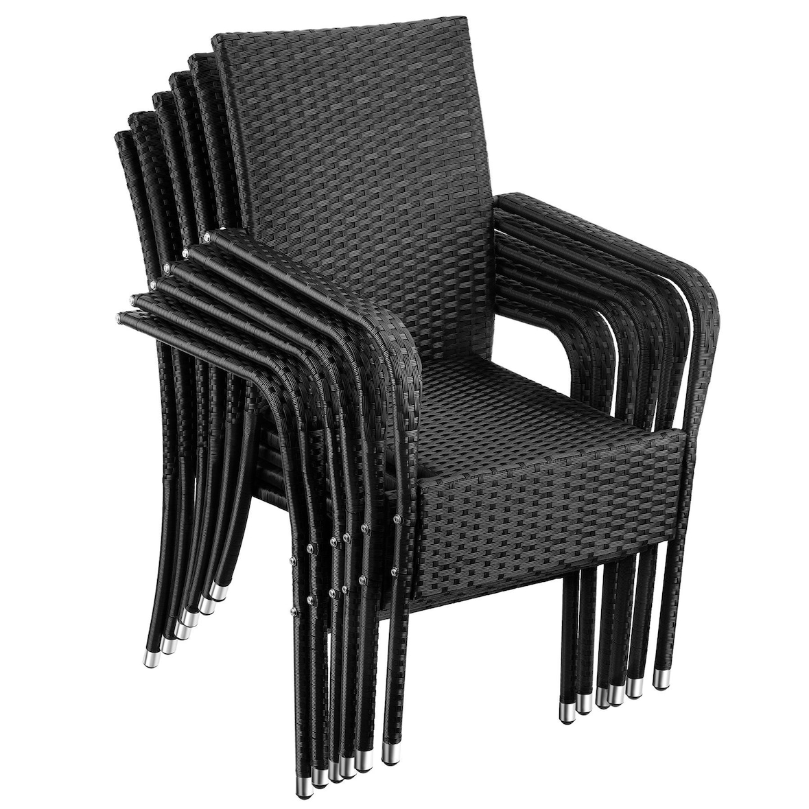 tectake Chaise en résine tressée GIRONA avec une capacité de charge de 120 kg - Lot de 6 - 405846