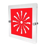 thumbnail of targa in plexi 180x180 mm simbolo allarme antincendio monofacciale, spessore 8 mm, completa di 2 distanziali