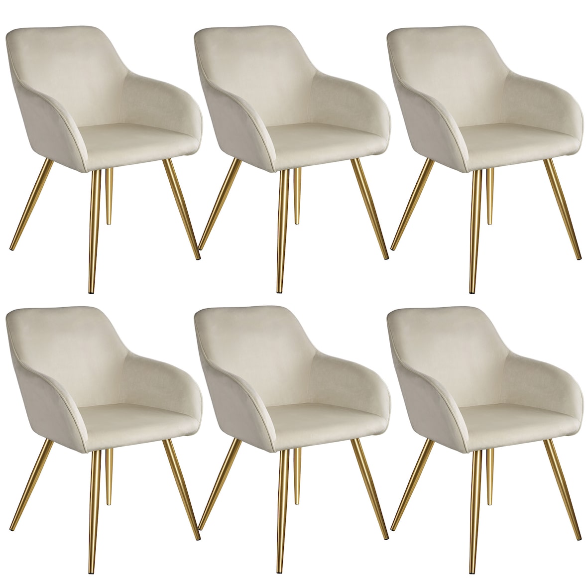tectake Silla aterciopelada Marilyn oro - Juego de 6 crema/oro