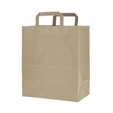 250 Uds. Bolsas de papel kraft reciclado asas planas (26+14x29cm) Ref BP23