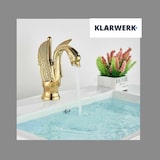 thumbnail of ADRIAN | Design Edelstahl Badarmatur  in Schwan Optik | Gold glänzend luxuriöse Waschtischarmatur Hotel Gastronomie | Mischbatterie Bad 2 Anschlüsse