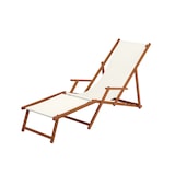 thumbnail of Liegestuhl weiß Fußablage u Kissen Deckchair klappbar Sonnenliege Holz Gartenliege 10-303 F KD