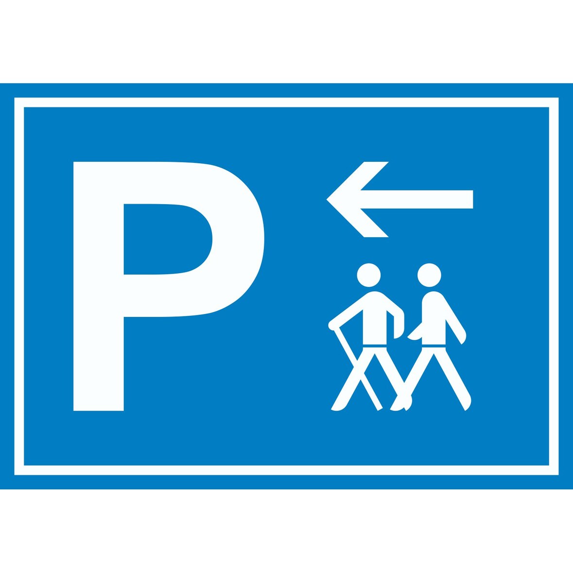 Wanderer Parkplatz mit Richtungspfeil links Schild waagerecht A2 (420x594mm)