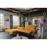 thumbnail of KAWOLA Sofa MALTA Ecksofa Stoff gold mit motorischer Relaxfunktion und Kopfstütze Recamiere links
