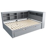 thumbnail of Schlafsofa 140x200 cm aus Massivholz mit USB-Steckdose und Stauraum – Multifunktionales Design in Grau für zimmer