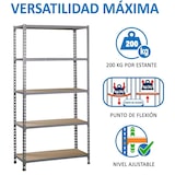 thumbnail of Maderclick schraubenloses Metallregal 5 Böden. Farbe GRAU/HOLZ 2000x1100x400 mm