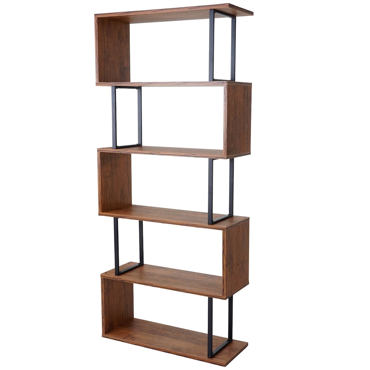 Bücherregal HWC-A27, Standregal Wohnregal, 183x80cm 3D-Struktur 5 Ebenen ~ Wildeiche-Optik, Metall schwarz