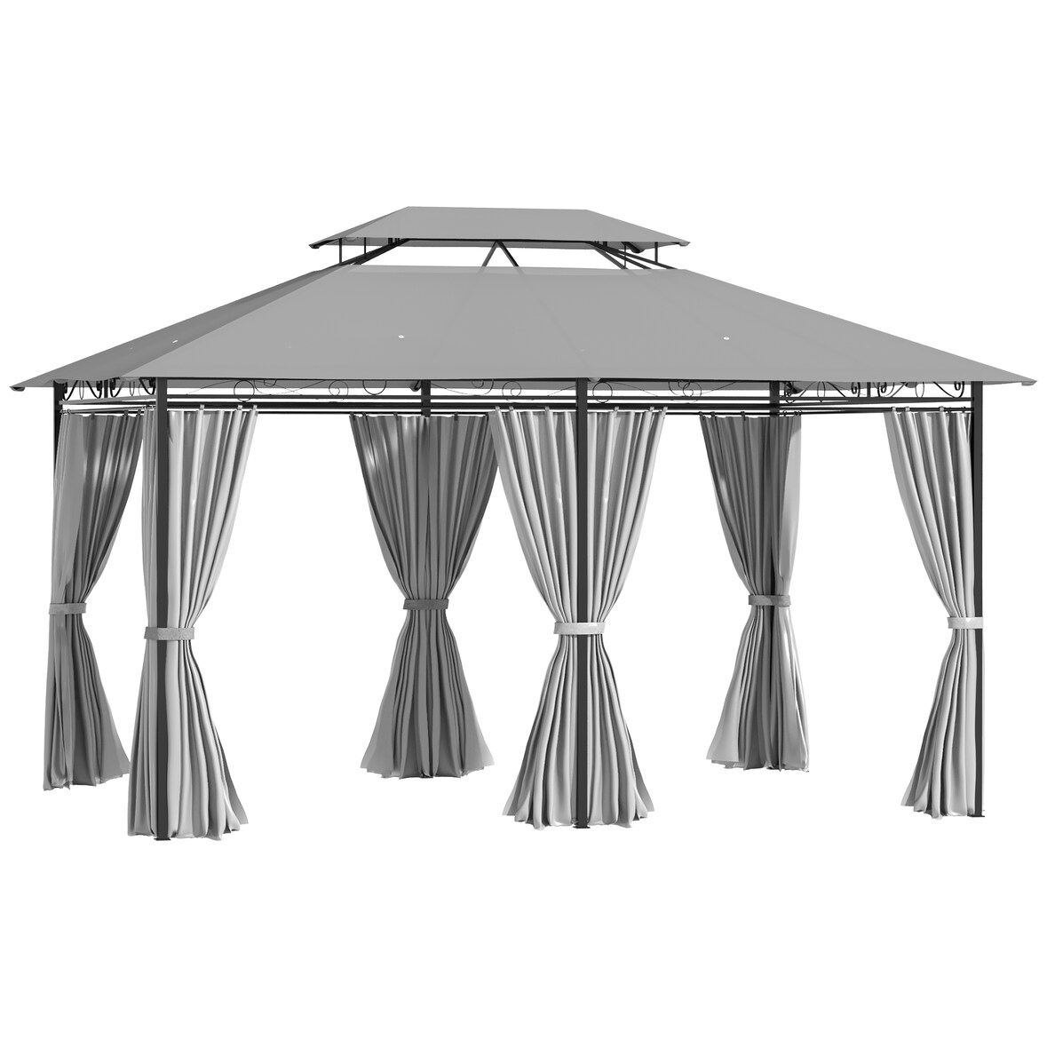 Outsunny cenador para jardín 3x4 m pérgola de jardín gazebo con doble techo paredes laterales resistente al agua carpa para exterior terraza gris