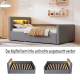 thumbnail of Polsterbett 90x200 mit LED-Licht und Stauraum, Hellgrau, hydraulischer Bettkasten, Lattenrost inklusive – modernes Kinderbett