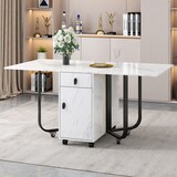 thumbnail of Essgruppe Set mit Esstisch und 4 Stühlen 150x80x76 cm klappbarer Küchentisch MDF Tischplatte Weiß Metallbeine Polsterstühle mit Rückenlehne