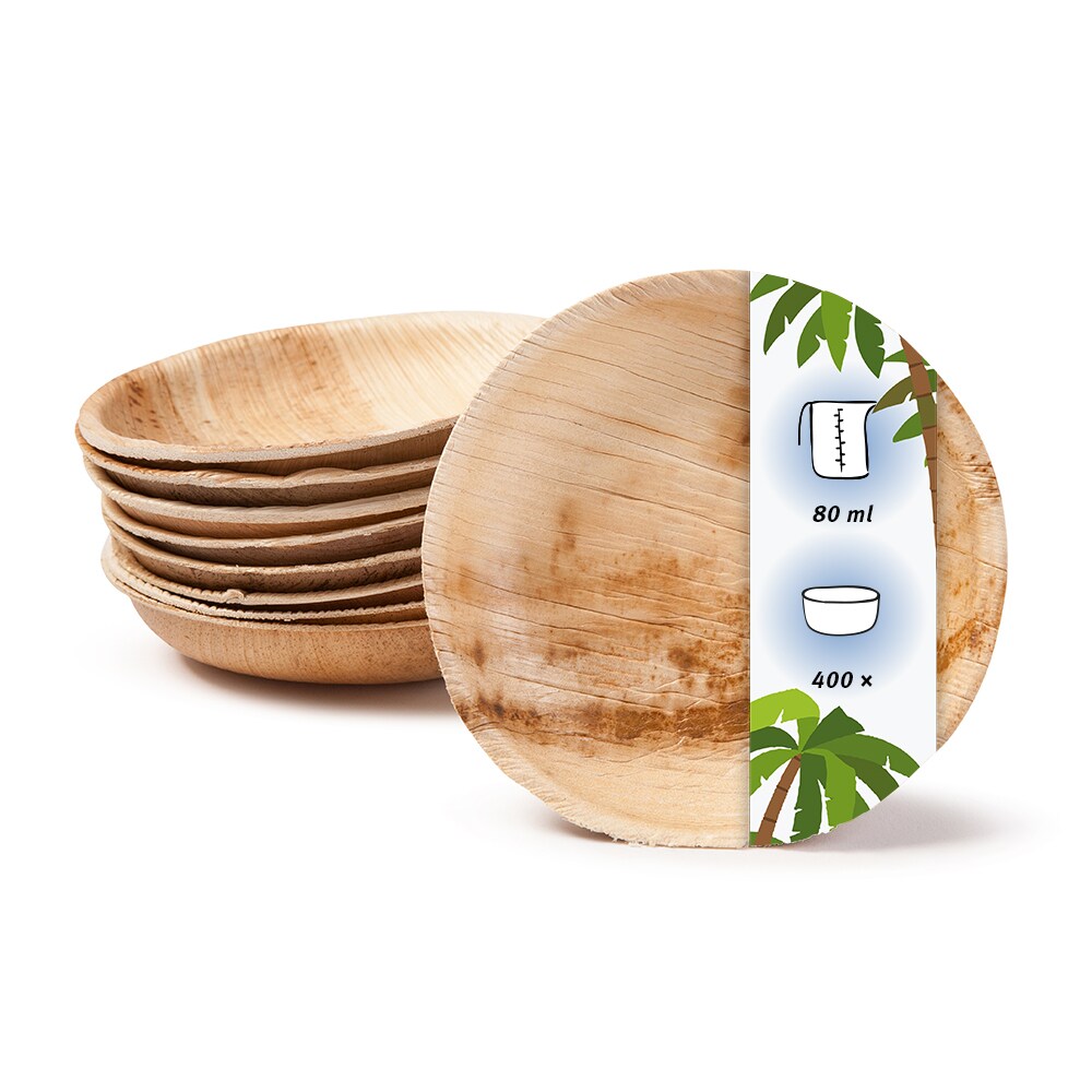 onlyleaf 400 Stück Dipschälchen 80 ml  rund Einwegschälchen Palmblattschälchen Snackschälchen, kompostierbar, ideal für Fingerfood und Snacks