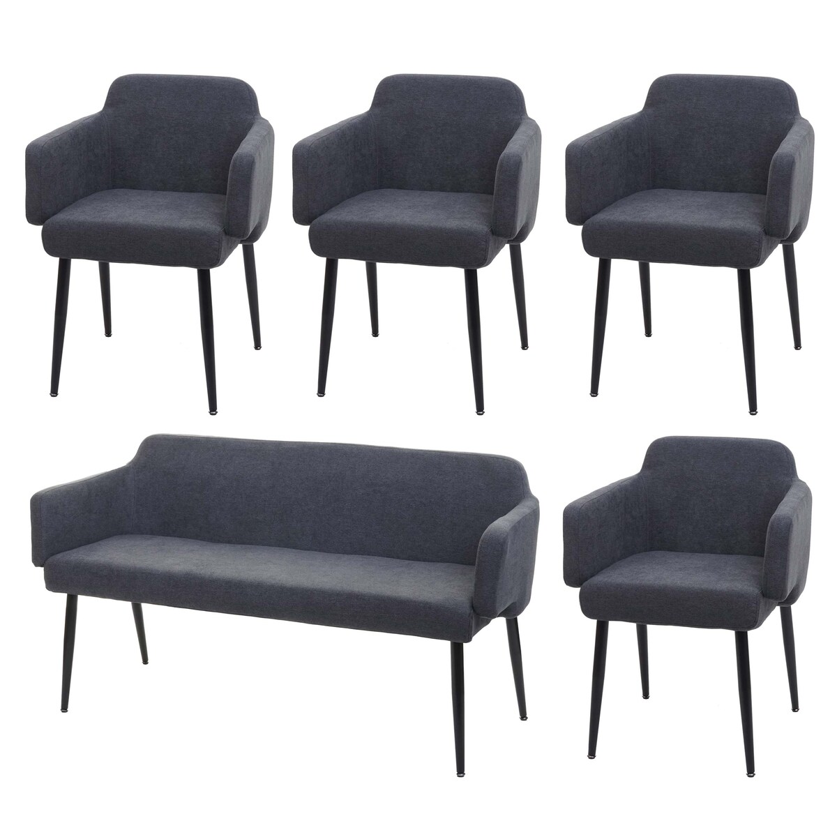 Mendler Esszimmer-Set HWC-L13, 4er-Set Stuhl+Sitzbank Esszimmergruppe Sitzgruppe Esszimmergarnitur, Stoff/Textil ~ anthrazit