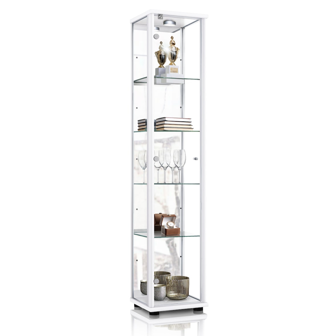 K-Möbel Mobile vetrina in vetro a 2 ante 176x67x33 cm Made in Germany con specchio & serratura & LED Argento
