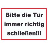 thumbnail of Schild Bitte die Tür immer richtig schwarz-weiss-rot A2 Rückseite selbstklebend