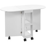 thumbnail of HOMCOM mesa de comedor plegable con ruedas mesa de cocina con alas abatibles y 2 estantes abiertos estilo moderno carga 80 kg 120x60x77 cm blanco