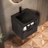 thumbnail of Waschtisch 51x51x47 Unterbauwaschbecken Keramik Schwarz+Dunkleiche Soft-Close Schublade Offenes Regal Badmöbel Vorgefertigt