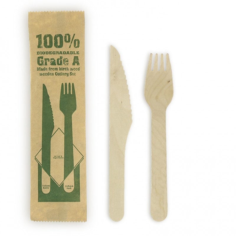 500 Uds. Pack cubiertos de madera 100% biodegradable grado A (16,5cm)  Ref CUB016