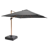 thumbnail of Vrijhangende parasol 3×3 m kantelbaar, draaibaar en met verzwaringsplaat op wielen in houtlook grijs