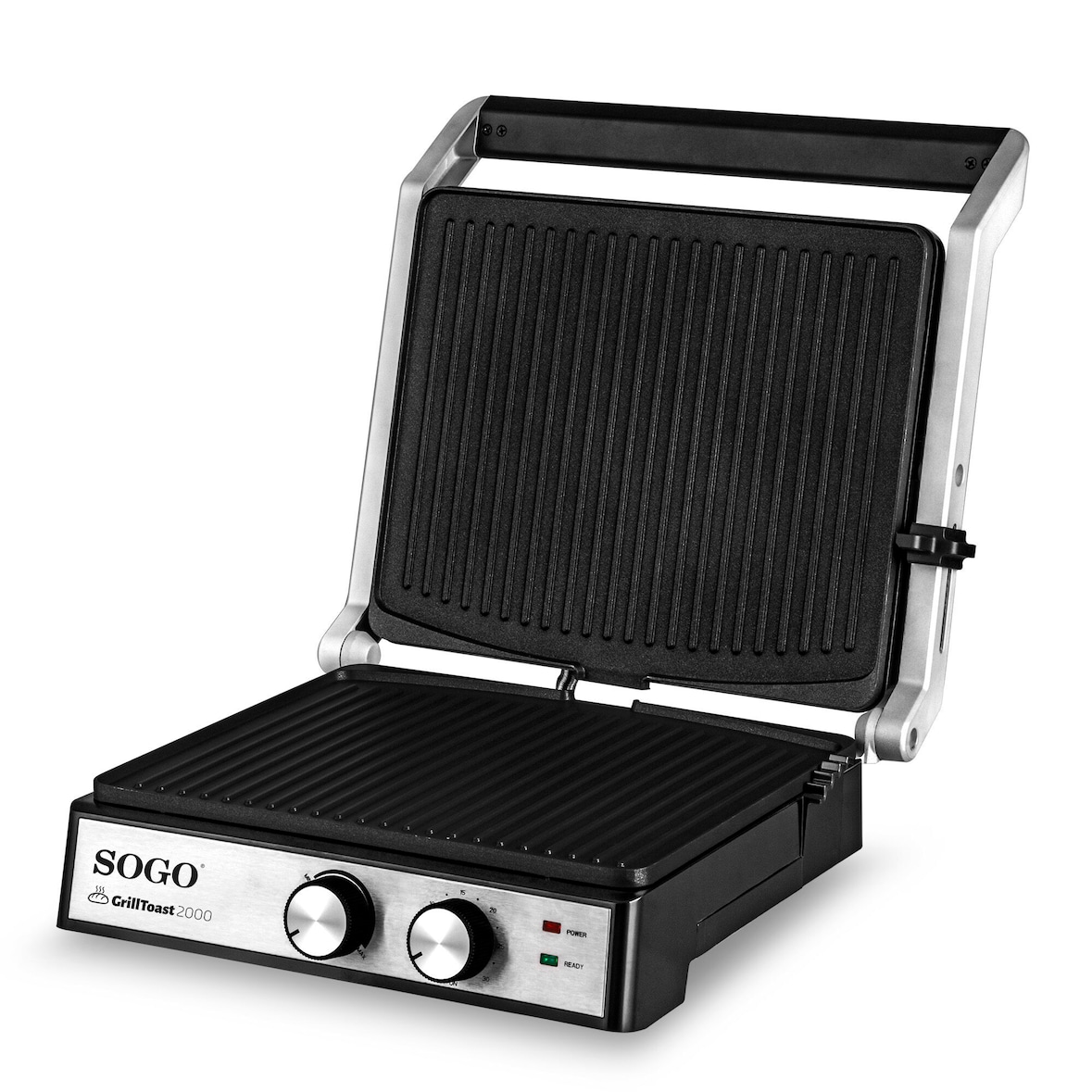 Plancha Grill & Sandwichera Panini Press con Temporizador -Grill Toast  4 Rebanadas - Placa Grill-180º Apertura -Revistimiento Ceramico -2000w