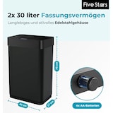 thumbnail of Five Stars® Mülleimer mit Sensor - 60 Liter / 2x 30 Liter - Abfalltrennung - Edelstahl - 2 Fächer - Schwarz
