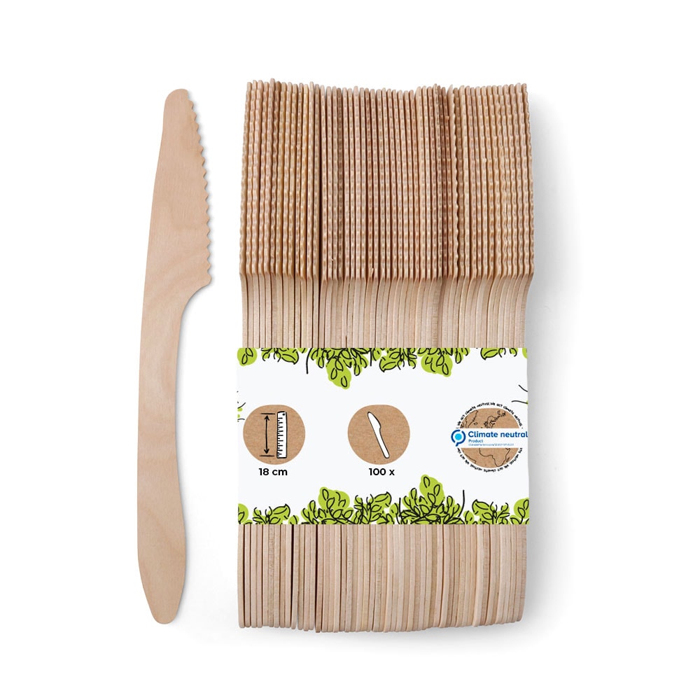 BIOZOYG 100 Stück Einwegmesser 18cm robustes Holzbesteck Umweltfreundliche Holzmesser Partybesteck aus nachhaltigem Holz extra stabile Qualität