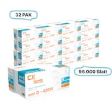 thumbnail of Falthandtücher 25x23cm, 2-lg, 32 Pak, 96.000 Blatt gesamt, 3.000 Blatt/ Pak, 100% Zellstoff, V-Falz, CIL- les Tissue, Series D
