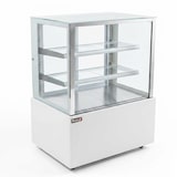 thumbnail of Romux® Vitrine Réfrigérée Pâtisserie Carrée sur Pied avec 2 Étagères Blanche 410 Litres Ventilée | Vitrine en Verre Droit