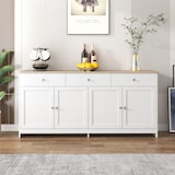 thumbnail of Sideboard Buffetschrank Landhausstil 160x37x75 cm, Weiß + Holzfarbe, mit Schubladen, Türen, verstellbaren Regalen, Küchen- und Wohnzimmerschrank