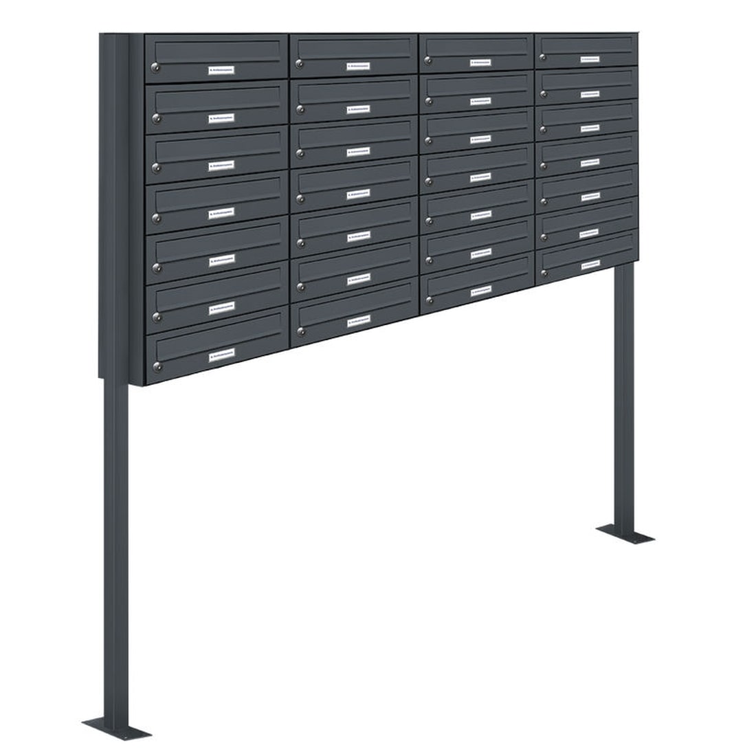 AL Briefkastensysteme 28 Fächer Premium Stand Briefkasten Anlage in RAL 7016 Anthrazit Grau, Post A4, robust, wetterfest, Artikelnummer: 132P28S4P7016