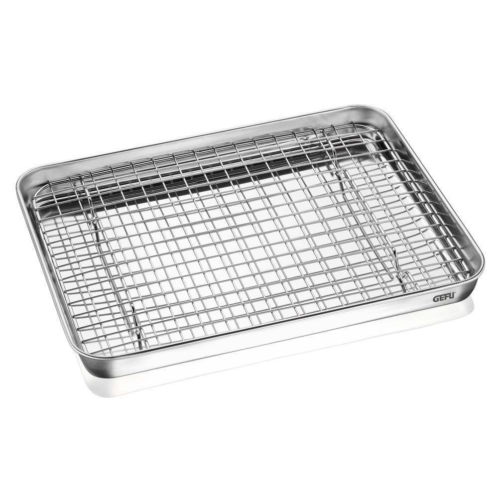 Plat en inox et sa grille 31,5 cm -  Argent / Métallique Rectangulaire Acier Inoxydable (inox  Gefu 32.00x25.00 cm