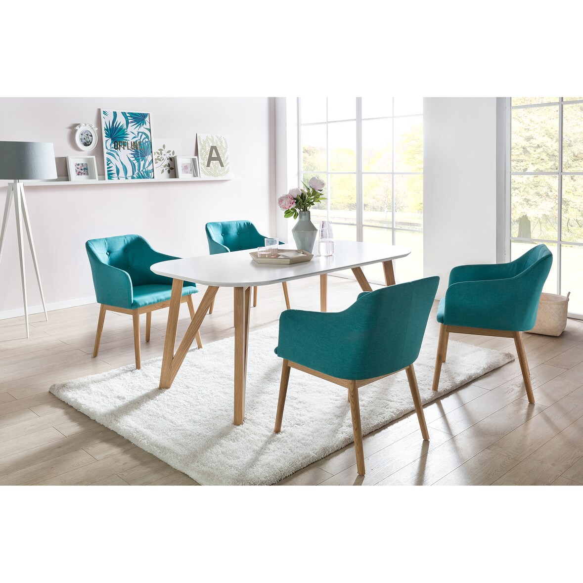 SalesFever eettafel Scandinavisch design | massief eiken frame | tafelblad MDF wit gelakt | 140x90x76 cm