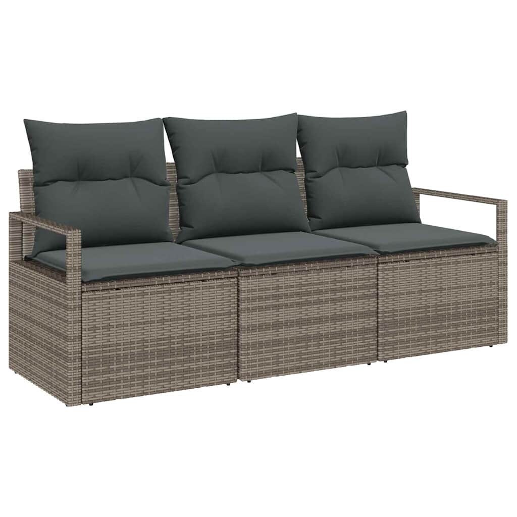 vidaXL Garten-Sofa-Set mit Kissen mit Speicher 3 pcs Grau