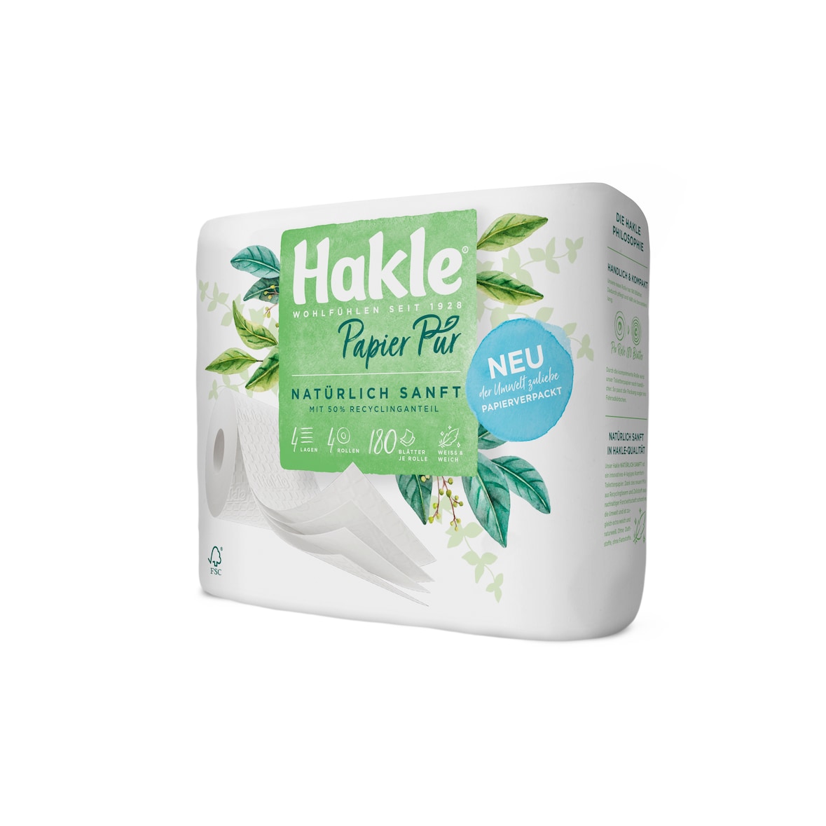 Hakle Toilettenpapier Papier Pur (4-lagig, 4 extra ergiebige Rollen)