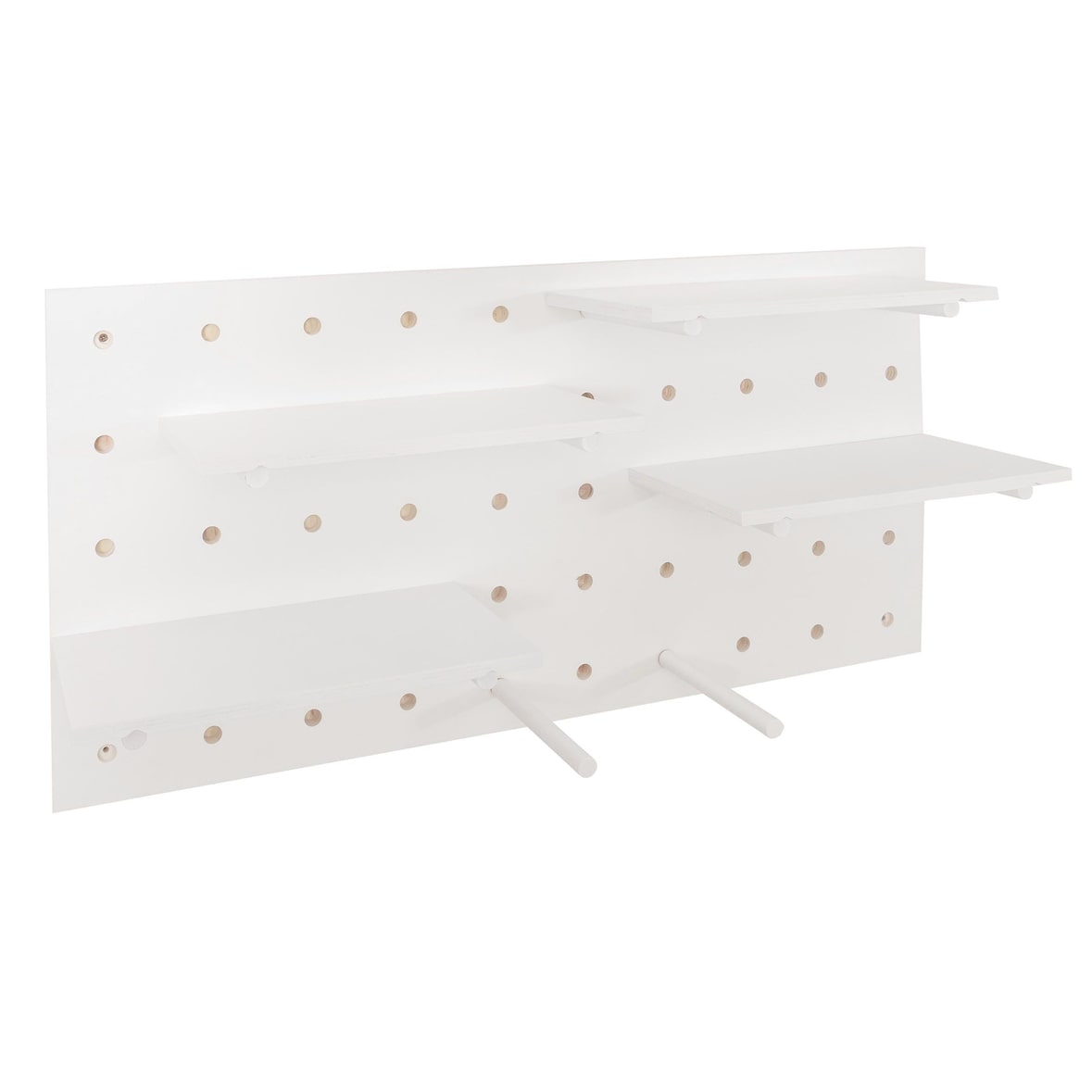 Wandpaneel HWC-P24, wanddecoratie wandplank pegboard, 4 niveaus ophanging 100x50cm FSC® ~ wit