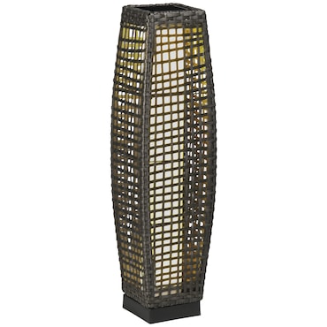 Outsunny Candeeiro Solar de Vime Sintético com Luzes LED Ligar/Desligar Automático para Varanda Pátio 21x21x78cm Cinza