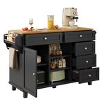 thumbnail of Küchenwagen Servierwagen 134x46x92 cm mit 5 Schubladen und Türen, verstellbarer Einlegeboden, Rollen und Standfüße, Schwarz MDF