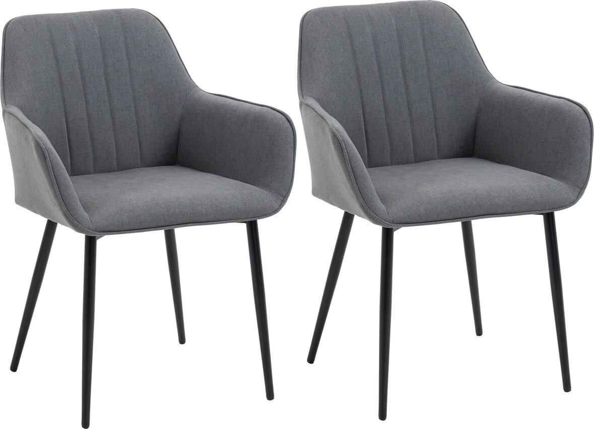 Esszimmerstuhl 2er Set Dark Gray 60x57x81 cm mit Leinenbezug Armlehnen gepolstert skandinavischer Stil Metallbeine rutschfest