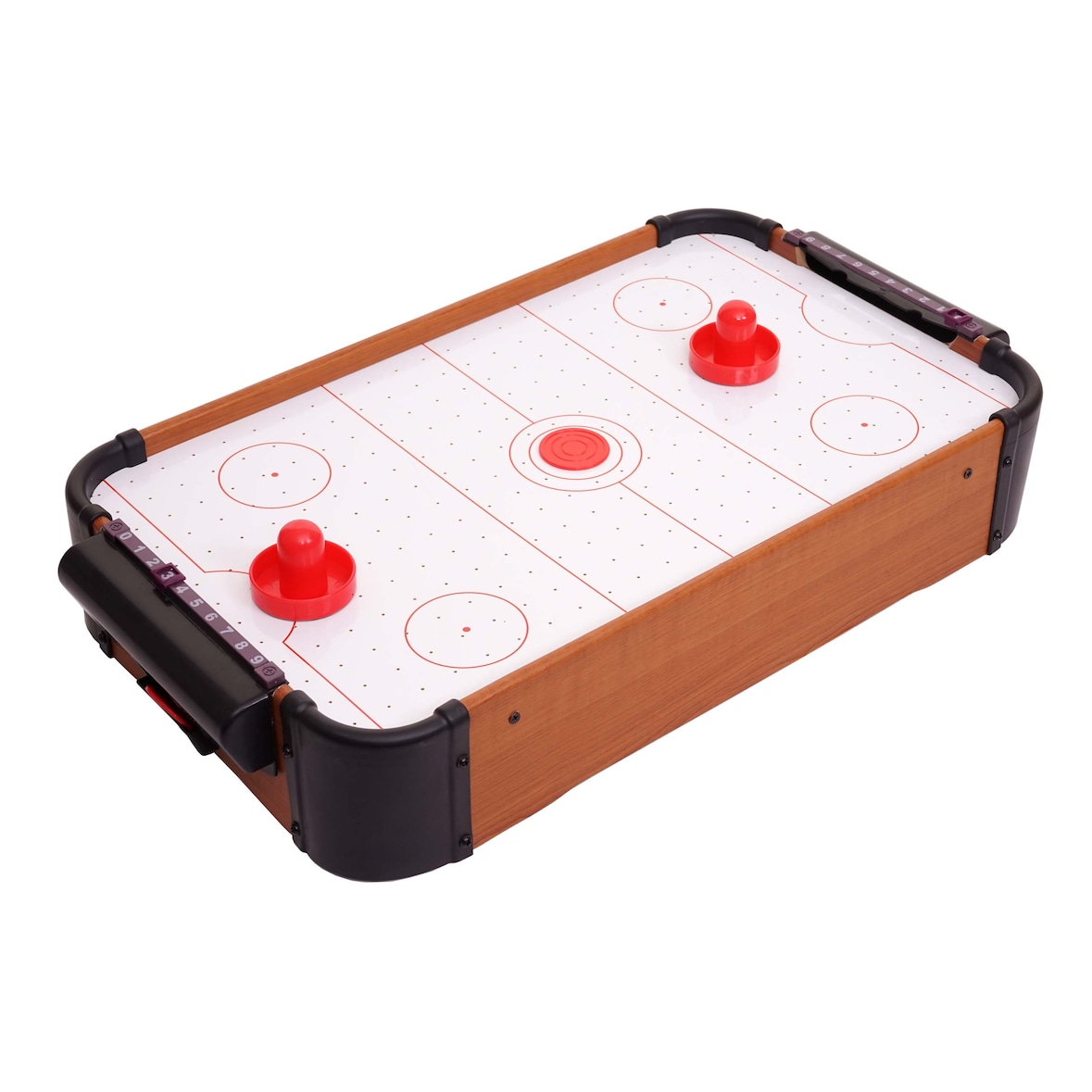 Mini Air Hockey HWC-J10, juego de mesa de hockey de aire con accesorios, madera 56x30x10cm