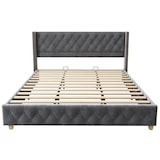 thumbnail of Luxuriöses Samt-Polsterbett 180x200 mit Knopf-Tufting, Nietenverzierungen und verstärkten Bettbeinen Elegantes Design für maximalen Komfort Grau