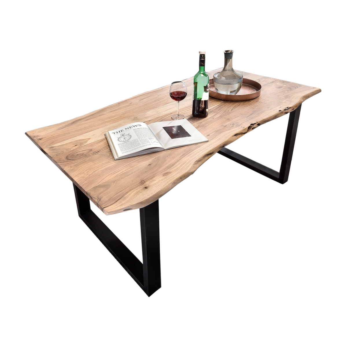 SIT Möbel Tree edge eettafel 140x80 cm | 26 mm blad acacia | onderstel staal antiek zwart | B 140 x D 80 x H 77 cm | 07107-21 | Serie TAFEL & BANKEN