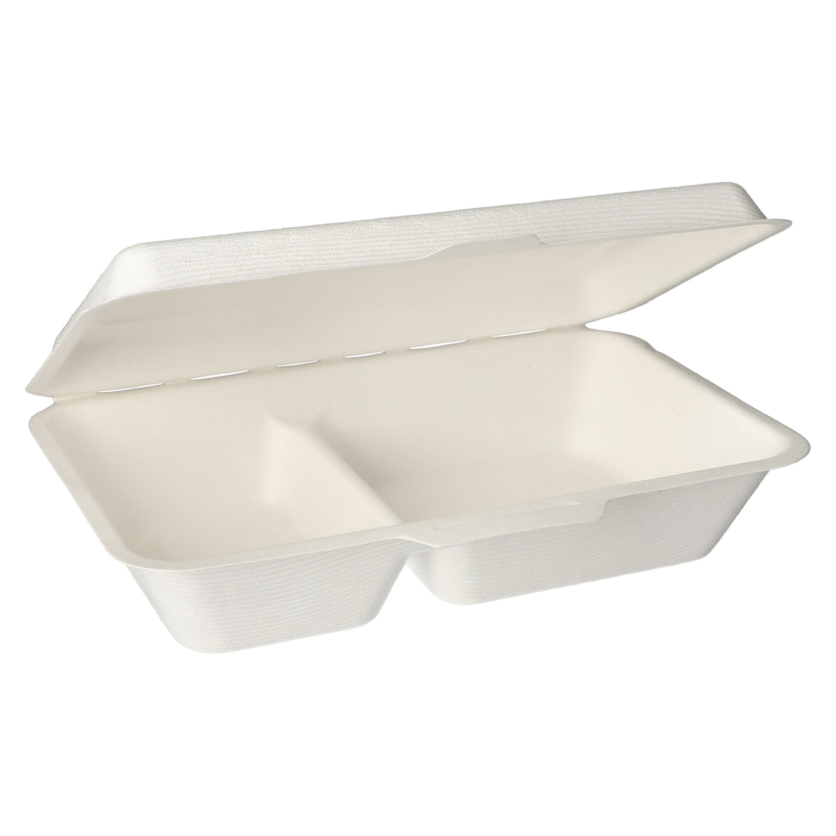 100 Menüboxen, Zuckerrohr `pure` 2-geteilt 6,5 cm x 24 cm x 15,5 cm weiss